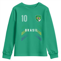 Brasil Number 10 Soccer Shield Graphic Jersey Style Youth Sweatshirt Retro Futbol Football Fans Sports Lover