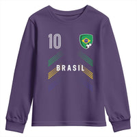 Brasil Number 10 Soccer Shield Graphic Jersey Style Youth Sweatshirt Retro Futbol Football Fans Sports Lover