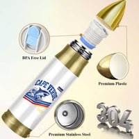 Cape Verde Blue Sharks Ocean Wave Graphic Bullet Tumbler Cabo Verde Pride Sports Fans