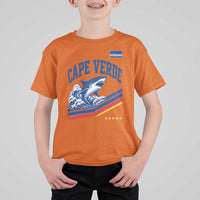 Cape Verde Blue Sharks Ocean Wave Graphic T Shirt For Kid Cabo Verde Pride Sports Fans