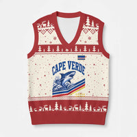Cape Verde Blue Sharks Ocean Wave Graphic V-Neck Knit Sweater Vest Cabo Verde Pride Sports Fans