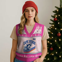 Cape Verde Blue Sharks Ocean Wave Graphic V-Neck Knit Sweater Vest Cabo Verde Pride Sports Fans