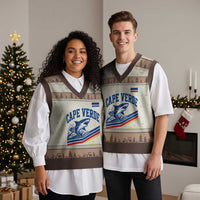 Cape Verde Blue Sharks Ocean Wave Graphic V-Neck Knit Sweater Vest Cabo Verde Pride Sports Fans