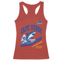 Cape Verde Blue Sharks Ocean Wave Graphic Racerback Tank Top Cabo Verde Pride Sports Fans