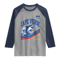 Cape Verde Blue Sharks Ocean Wave Graphic Raglan Shirt Cabo Verde Pride Sports Fans