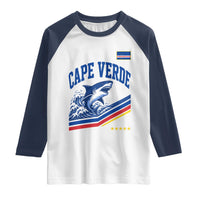 Cape Verde Blue Sharks Ocean Wave Graphic Raglan Shirt Cabo Verde Pride Sports Fans