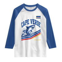 Cape Verde Blue Sharks Ocean Wave Graphic Raglan Shirt Cabo Verde Pride Sports Fans