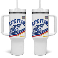 Cape Verde Blue Sharks Ocean Wave Graphic Tumbler With Handle Cabo Verde Pride Sports Fans