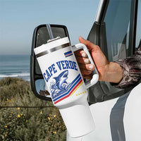 Cape Verde Blue Sharks Ocean Wave Graphic Tumbler With Handle Cabo Verde Pride Sports Fans