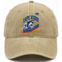 Cape Verde Blue Sharks Ocean Wave Graphic Washed Cotton Baseball Cap Cabo Verde Pride Sports Fans