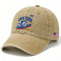 Cape Verde Blue Sharks Ocean Wave Graphic Washed Cotton Baseball Cap Cabo Verde Pride Sports Fans