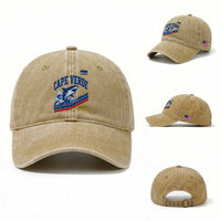 Cape Verde Blue Sharks Ocean Wave Graphic Washed Cotton Baseball Cap Cabo Verde Pride Sports Fans