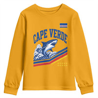 Cape Verde Blue Sharks Ocean Wave Graphic Youth Sweatshirt Cabo Verde Pride Sports Fans