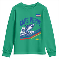 Cape Verde Blue Sharks Ocean Wave Graphic Youth Sweatshirt Cabo Verde Pride Sports Fans