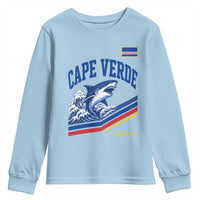 Cape Verde Blue Sharks Ocean Wave Graphic Youth Sweatshirt Cabo Verde Pride Sports Fans