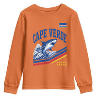 Cape Verde Blue Sharks Ocean Wave Graphic Youth Sweatshirt Cabo Verde Pride Sports Fans
