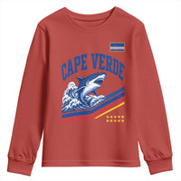 Cape Verde Blue Sharks Ocean Wave Graphic Youth Sweatshirt Cabo Verde Pride Sports Fans