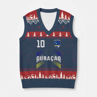 Curacao Soccer Sports Graphic Number 10 Jersey Style V-Neck Knit Sweater Vest Proud Curaçaoans Football Fans Game Day Pride