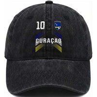 Curacao Soccer Sports Graphic Number 10 Jersey Style Washed Cotton Baseball Cap Proud Curaçaoans Football Fans Game Day Pride