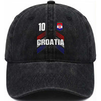 Croatia Soccer Sports Graphic Number 10 Jersey Style Washed Cotton Baseball Cap Proud Croatian Football Fans Game Day Pride