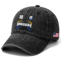 Uruguay Soccer Sports Graphic Number 10 Jersey Style Washed Cotton Baseball Cap Proud Uruguayan Football Fans Game Day Pride