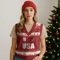 USA Soccer Sports Graphic Number 10 Jersey Style V-Neck Knit Sweater Vest Proud Fans Game Day Pride