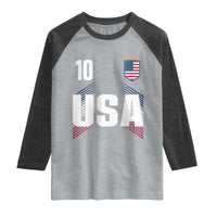 USA Soccer Sports Graphic Number 10 Jersey Style Raglan Shirt Proud Fans Game Day Pride