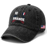 France Soccer Sports Graphic Number 10 Jersey Style Washed Cotton Baseball Cap Proud French Football Fans Game Day Pride