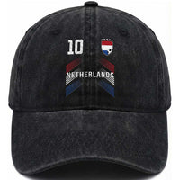 Netherlands Soccer Sports Graphic Number 10 Jersey Style Washed Cotton Baseball Cap Proud Nederlands Holland Football Fans Game Day Pride