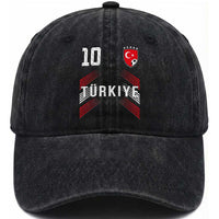 Proud Turkiye Soccer Fans Number 10 Jersey Style Washed Cotton Baseball Cap Patriotic Turkish Football Turkey Sports Lover