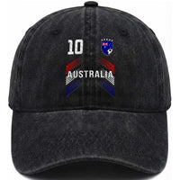 Australia Soccer Sports Graphic Number 10 Jersey Style Washed Cotton Baseball Cap Proud Australian Football Fans Game Day Pride