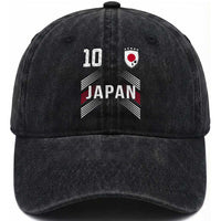 Japan Soccer Sports Graphic Number 10 Jersey Style Washed Cotton Baseball Cap Proud Japanese Football Fans Game Day Pride