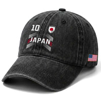 Japan Soccer Sports Graphic Number 10 Jersey Style Washed Cotton Baseball Cap Proud Japanese Football Fans Game Day Pride