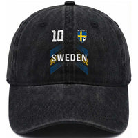 Sweden Soccer Sports Graphic Number 10 Jersey Style Washed Cotton Baseball Cap Proud Swedish Football Fans Game Day Pride