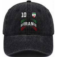Iran Soccer Sports Graphic Number 10 Jersey Style Washed Cotton Baseball Cap Proud Iranian Football Fans Game Day Pride