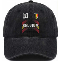 Belgium Soccer Sports Graphic Number 10 Jersey Style Washed Cotton Baseball Cap Proud Belgian Football Fans Game Day Pride