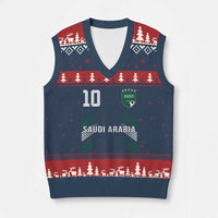 Saudi Arabia Soccer Sports Graphic Number 10 Jersey Style V-Neck Knit Sweater Vest Proud Saudi Football Fans Game Day Pride