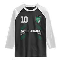 Saudi Arabia Soccer Sports Graphic Number 10 Jersey Style Raglan Shirt Proud Saudi Football Fans Game Day Pride