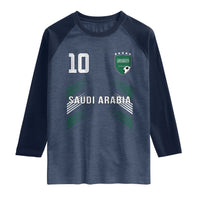 Saudi Arabia Soccer Sports Graphic Number 10 Jersey Style Raglan Shirt Proud Saudi Football Fans Game Day Pride