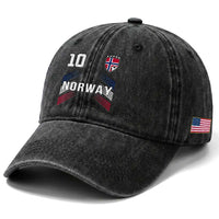 Norway Soccer Sports Graphic Number 10 Jersey Style Washed Cotton Baseball Cap Proud Norwegian Football Fans Game Day Pride