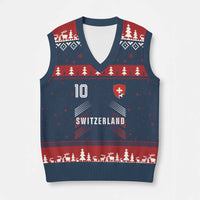 Switzerland Soccer Sports Graphic Number 10 Jersey Style V-Neck Knit Sweater Vest Proud Swiss Football Fans Game Day Pride