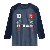 Switzerland Soccer Sports Graphic Number 10 Jersey Style Raglan Shirt Proud Swiss Football Fans Game Day Pride