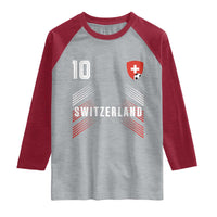 Switzerland Soccer Sports Graphic Number 10 Jersey Style Raglan Shirt Proud Swiss Football Fans Game Day Pride