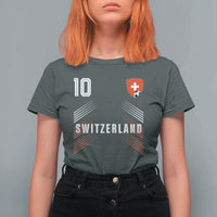 Switzerland Soccer Sports Graphic Number 10 Jersey Style T Shirt For Women Proud Swiss Football Fans Game Day Pride