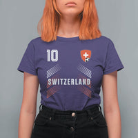 Switzerland Soccer Sports Graphic Number 10 Jersey Style T Shirt For Women Proud Swiss Football Fans Game Day Pride