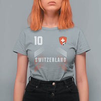 Switzerland Soccer Sports Graphic Number 10 Jersey Style T Shirt For Women Proud Swiss Football Fans Game Day Pride