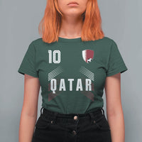 Qatar Soccer Sports Graphic Number 10 Jersey Style T Shirt For Women Proud Qatari Football Fans Game Day Pride