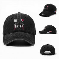 Qatar Soccer Sports Graphic Number 10 Jersey Style Washed Cotton Baseball Cap Proud Qatari Football Fans Game Day Pride