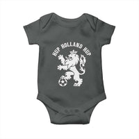 Hup Holland Hup Netherlands Crowned Lion Rampant Playing Football Graphic Baby Onesie Nederlands Coat of Arms Inspo Dutch Soccer Fans