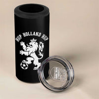 Hup Holland Hup Netherlands Crowned Lion Rampant Playing Football Graphic 4 in 1 Can Cooler Tumbler Nederlands Coat of Arms Inspo Dutch Soccer Fans